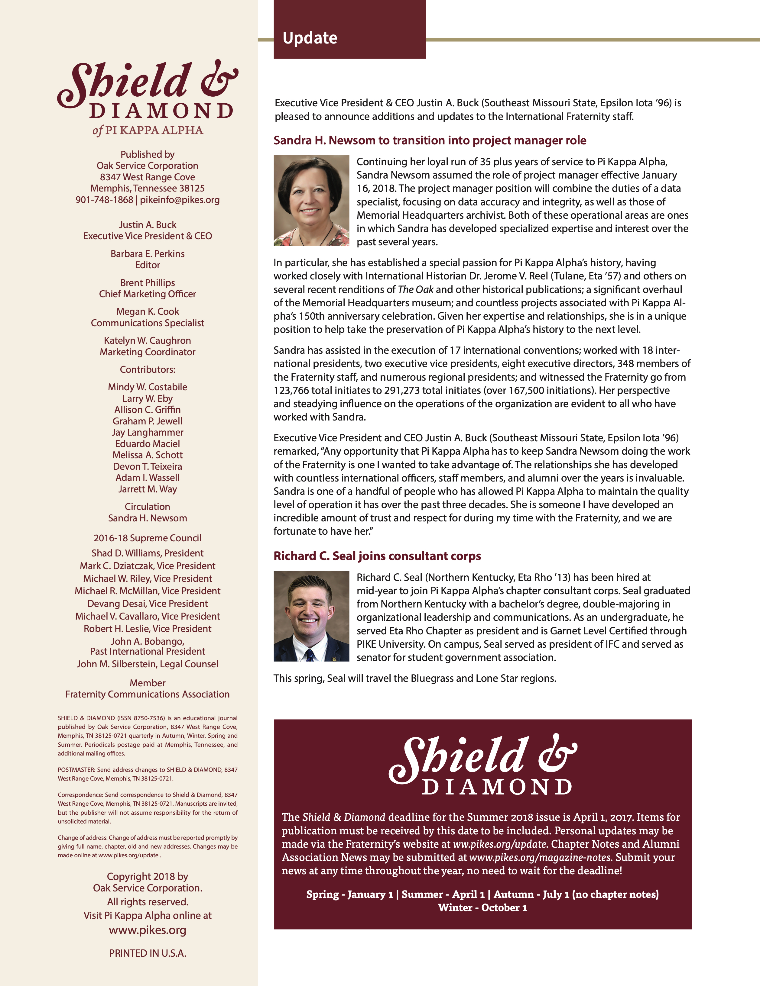 Shield & Diamond, Spring 2018